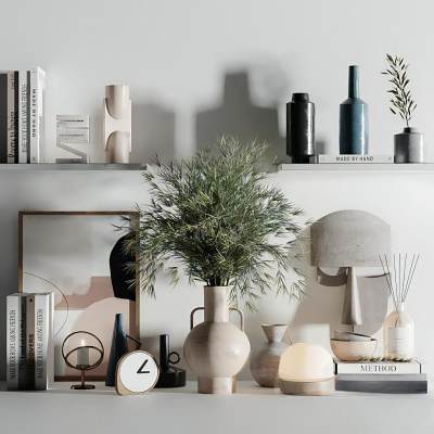 现代陈设摆件 花瓶 书籍